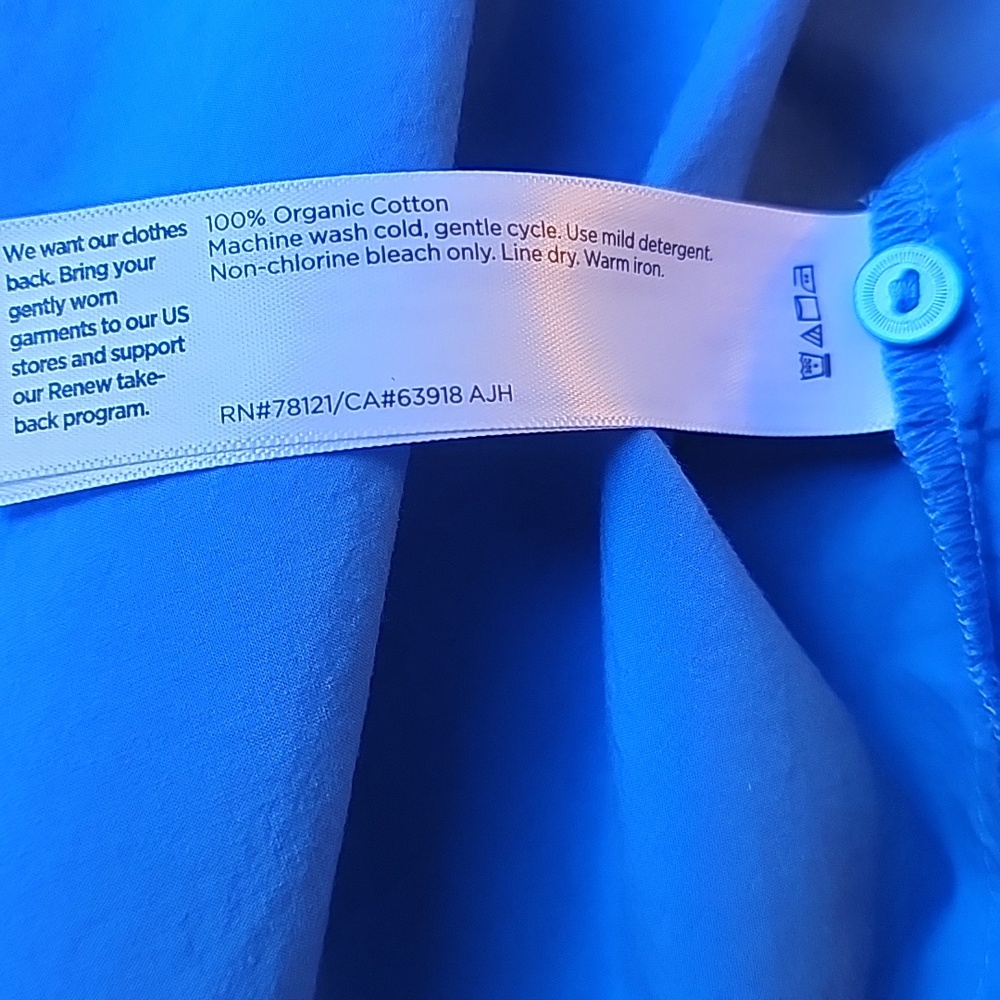 Eileen Fisher Washed Organic Calypso Cotton Poplin Blue Mandarin Collar Shirt - Picture 11 of 11